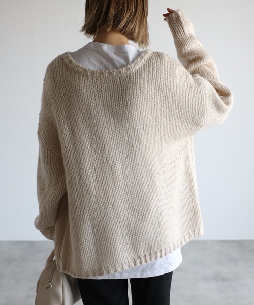 4youstory（フォーユーストーリー）の「ローゲージニットカーディガン（カーディガン/ボレロ・レディース・ブラック/アイボリー/グレイッシュベージュ・FREE）」の8枚目の写真