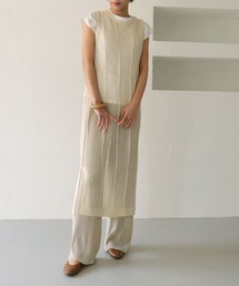 HER CLOSET | 【shemoshelly】チェックメッシュ透かし編みニットベストワンピース(ワンピース)