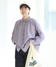 PAR ICI（パーリッシィ）の「無地/先染め ちび衿ギャザーブラウス（シャツ/ブラウス）」