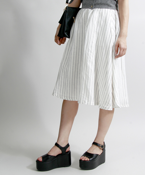 WEGO（ウィゴー）の「WEGO/リネンユニオンスカート（スカート・レディース・ホワイト/ホワイト系その他/ブラック系その他/ブルー系その他・FREE）」の3枚目の写真