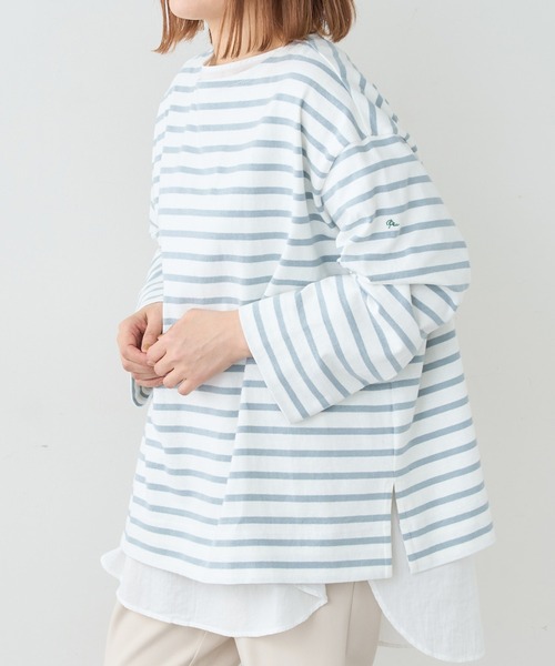 PUAL CE CIN（ピュアルセシン）の「ボーダーBIGロングスリーブ（Tシャツ/カットソー・レディース・グレー/グリーン/ブルー/ピンク・FREE）」の2枚目の写真