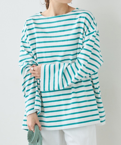 PUAL CE CIN（ピュアルセシン）の「ボーダーBIGロングスリーブ（Tシャツ/カットソー・レディース・グレー/グリーン/ブルー/ピンク・FREE）」の3枚目の写真