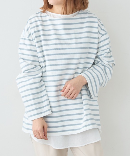 PUAL CE CIN（ピュアルセシン）の「ボーダーBIGロングスリーブ（Tシャツ/カットソー・レディース・グレー/グリーン/ブルー/ピンク・FREE）」の13枚目の写真