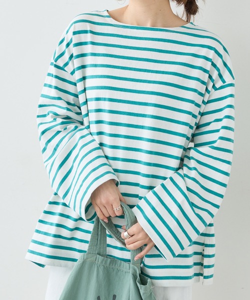 PUAL CE CIN（ピュアルセシン）の「ボーダーBIGロングスリーブ（Tシャツ/カットソー・レディース・グレー/グリーン/ブルー/ピンク・FREE）」の10枚目の写真