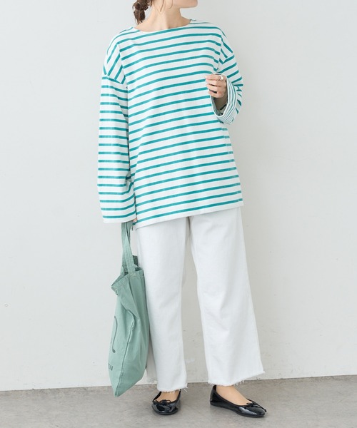 PUAL CE CIN（ピュアルセシン）の「ボーダーBIGロングスリーブ（Tシャツ/カットソー・レディース・グレー/グリーン/ブルー/ピンク・FREE）」の9枚目の写真