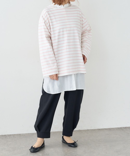 PUAL CE CIN（ピュアルセシン）の「ボーダーBIGロングスリーブ（Tシャツ/カットソー・レディース・グレー/グリーン/ブルー/ピンク・FREE）」の7枚目の写真