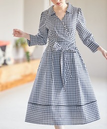 tocco closet | ウエストりぼん付きパール釦ギンガムチェックカシュクールシャツワンピース(ワンピース)
