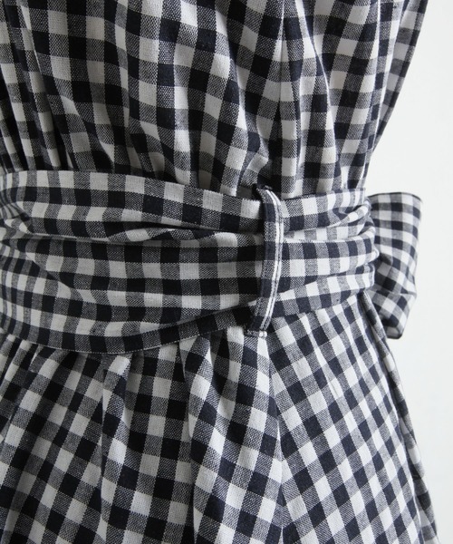 tocco closet（トッコ　クローゼット）の「ウエストりぼん付きパール釦ギンガムチェックカシュクールシャツワンピース（ワンピース・レディース・ネイビー/ブラック・M）」の22枚目の写真