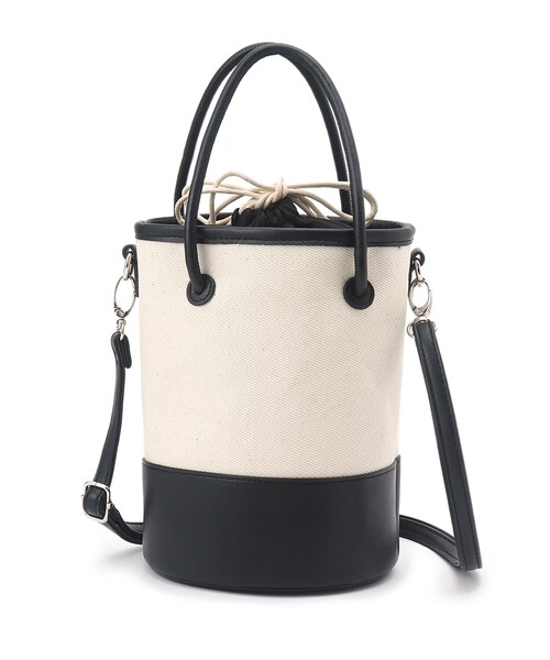 SHOO・LA・RUE(シューラルー)の「◆キャンバスポスト丸手ハンドル2WAYバッグ(ハンドバッグ・レディース・ブラック/ブラウン系/ライトイエロー系8/レッド系1・00)」の2枚目の写真