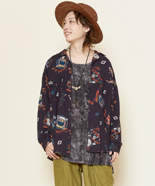 チャイハネ（チャイハネ）の「【チャイハネ】サンティーMEN'Sシャツ（シャツ/ブラウス・メンズ・ブラック/ベージュ/パープル/カーキ/ターコイズブルー・FREE）」の2枚目の写真