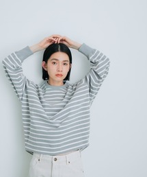 ADAM ET ROPE'（アダムエロペ）の「【アウトレット店舗・WEB限定】コットンボーダーコクーンプルオーバー（Tシャツ/カットソー・レディース）」