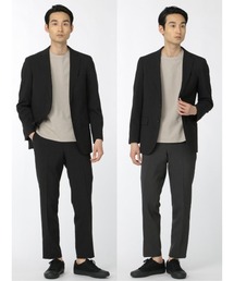 m.f.editorial（エムエフエディトリアル）の「m.f.エディトリアル メンズ ストレッチウォッシャブル チェック黒 2ボタン2パンツ ビジネスセットアップスーツ（スーツセット）」