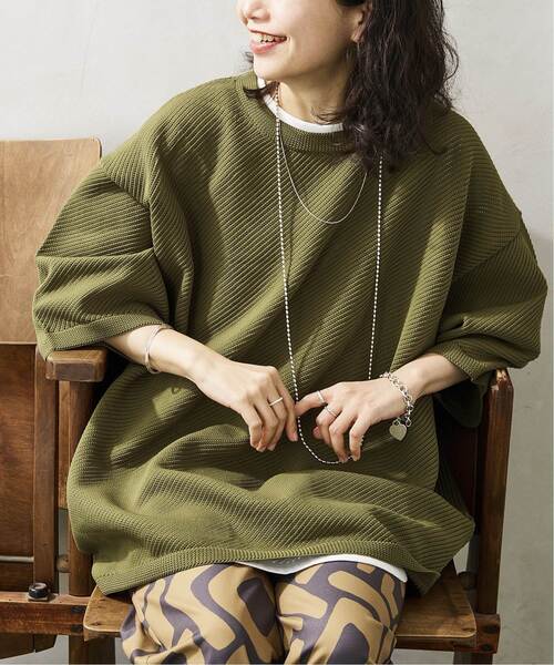 JOURNAL STANDARD relume（ジャーナルスタンダード　レリューム）の「【半袖ニット+カットソーの2点SET】リサイクルポリエステルニットT ”BIAS"（ニット/セーター・メンズ・ブラック/ベージュ/グレー/カーキ/イエロー・MEDIUM/LARGE）」の4枚目の写真