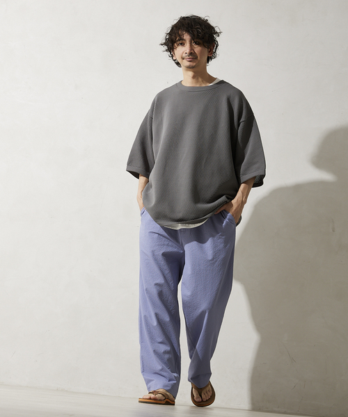 JOURNAL STANDARD relume（ジャーナルスタンダード　レリューム）の「【半袖ニット+カットソーの2点SET】リサイクルポリエステルニットT ”BIAS"（ニット/セーター・メンズ・ブラック/ベージュ/グレー/カーキ/イエロー・MEDIUM/LARGE）」の6枚目の写真