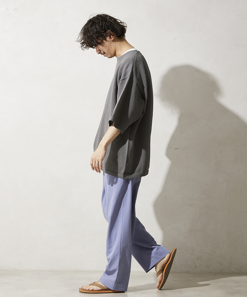 JOURNAL STANDARD relume（ジャーナルスタンダード　レリューム）の「【半袖ニット+カットソーの2点SET】リサイクルポリエステルニットT ”BIAS"（ニット/セーター・メンズ・ブラック/ベージュ/グレー/カーキ/イエロー・MEDIUM/LARGE）」の7枚目の写真