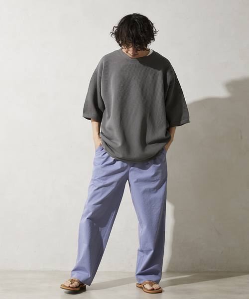 JOURNAL STANDARD relume（ジャーナルスタンダード　レリューム）の「【半袖ニット+カットソーの2点SET】リサイクルポリエステルニットT ”BIAS"（ニット/セーター・メンズ・ブラック/ベージュ/グレー/カーキ/イエロー・MEDIUM/LARGE）」の8枚目の写真