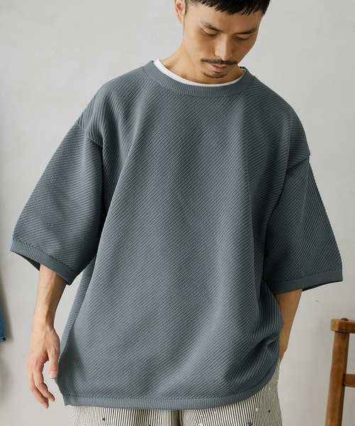 JOURNAL STANDARD relume（ジャーナルスタンダード　レリューム）の「【半袖ニット+カットソーの2点SET】リサイクルポリエステルニットT ”BIAS"（ニット/セーター・メンズ・ブラック/ベージュ/グレー/カーキ/イエロー・MEDIUM/LARGE）」の21枚目の写真