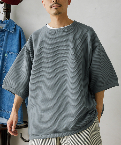 JOURNAL STANDARD relume（ジャーナルスタンダード　レリューム）の「【半袖ニット+カットソーの2点SET】リサイクルポリエステルニットT ”BIAS"（ニット/セーター・メンズ・ブラック/ベージュ/グレー/カーキ/イエロー・MEDIUM/LARGE）」の22枚目の写真