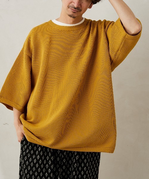 JOURNAL STANDARD relume（ジャーナルスタンダード　レリューム）の「【半袖ニット+カットソーの2点SET】リサイクルポリエステルニットT ”BIAS"（ニット/セーター・メンズ・ブラック/ベージュ/グレー/カーキ/イエロー・MEDIUM/LARGE）」の5枚目の写真