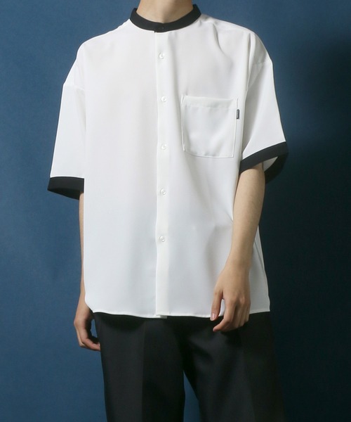 ANPAS（アンパス）の「Cool Touch Fabric Natural Stretch Oversize Collar Separated Band Collar Shirt/接触冷感 ナチュラルストレッチ オーバーサイズ クレリック バンドカラーシャツ（シャツ/ブラウス・メンズ・ホワイト/ブラック/ベージュ/ブルー・M/L）」の19枚目の写真