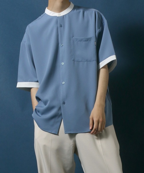 ANPAS（アンパス）の「Cool Touch Fabric Natural Stretch Oversize Collar Separated Band Collar Shirt/接触冷感 ナチュラルストレッチ オーバーサイズ クレリック バンドカラーシャツ（シャツ/ブラウス・メンズ・ホワイト/ブラック/ベージュ/ブルー・M/L）」の16枚目の写真
