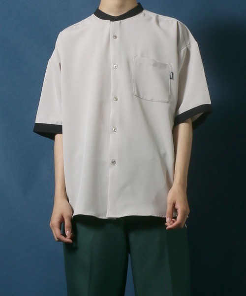 ANPAS（アンパス）の「Cool Touch Fabric Natural Stretch Oversize Collar Separated Band Collar Shirt/接触冷感 ナチュラルストレッチ オーバーサイズ クレリック バンドカラーシャツ（シャツ/ブラウス・メンズ・ホワイト/ブラック/ベージュ/ブルー・M/L）」の17枚目の写真