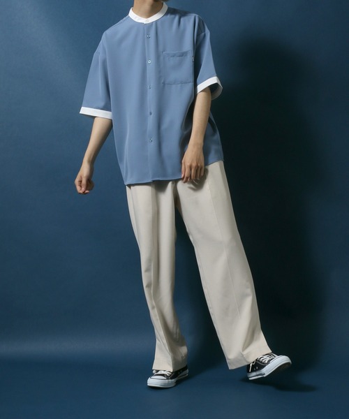 ANPAS（アンパス）の「Cool Touch Fabric Natural Stretch Oversize Collar Separated Band Collar Shirt/接触冷感 ナチュラルストレッチ オーバーサイズ クレリック バンドカラーシャツ（シャツ/ブラウス・メンズ・ホワイト/ブラック/ベージュ/ブルー・M/L）」の21枚目の写真