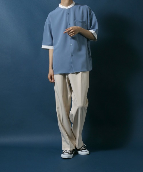 ANPAS（アンパス）の「Cool Touch Fabric Natural Stretch Oversize Collar Separated Band Collar Shirt/接触冷感 ナチュラルストレッチ オーバーサイズ クレリック バンドカラーシャツ（シャツ/ブラウス・メンズ・ホワイト/ブラック/ベージュ/ブルー・M/L）」の20枚目の写真
