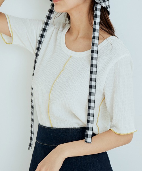 vis-`a-vis（ビサビ）の「【WEB限定】前後２WAY配色メロウスリットフクレジャガードプルオーバー（Tシャツ/カットソー・レディース・ピンク系その他/スミクロ/キナリ・FREE）」の19枚目の写真