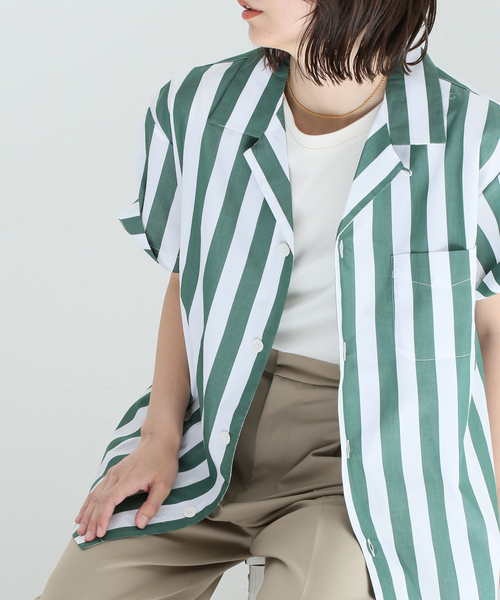 SLEEPY JONES(スリーピージョーンズ)の「【Sleepy Jones/スリーピージョーンズ】MARTIN CAMP SHIRT TENT STRI:シャツ(シャツ/ブラウス・レディース・グリーン・MEDIUM)」の5枚目の写真
