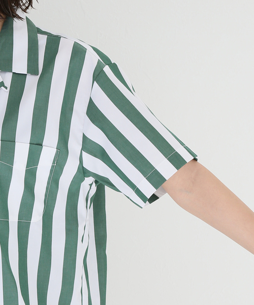 SLEEPY JONES(スリーピージョーンズ)の「【Sleepy Jones/スリーピージョーンズ】MARTIN CAMP SHIRT TENT STRI:シャツ(シャツ/ブラウス・レディース・グリーン・MEDIUM)」の14枚目の写真