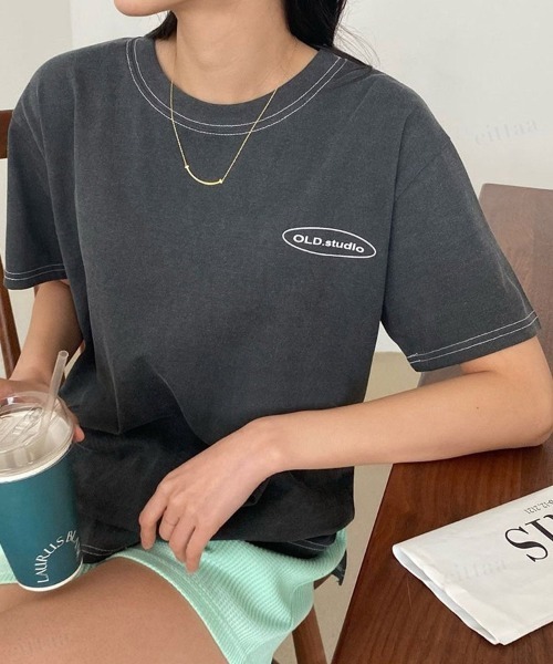 Dalfwin（ダールフィン）の「Dailyプリントバックロゴ半袖Tシャツ（Tシャツ/カットソー・レディース・ホワイト/チャコールグレー/ピンク/オレンジ・FREE）」の18枚目の写真