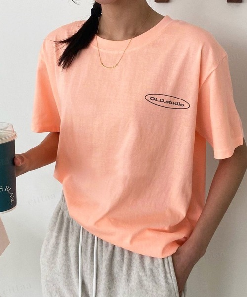 Dalfwin（ダールフィン）の「Dailyプリントバックロゴ半袖Tシャツ（Tシャツ/カットソー・レディース・ホワイト/チャコールグレー/ピンク/オレンジ・FREE）」の17枚目の写真