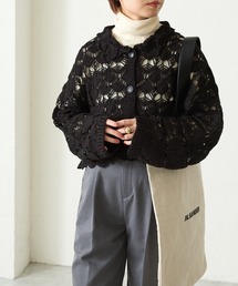 forksy. | 【forksy.】カギ編みニット襟付きショート丈カーディガン(カーディガン/ボレロ)