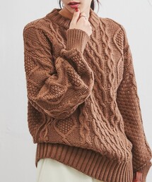 ［洗える］ケーブル縄編みニット