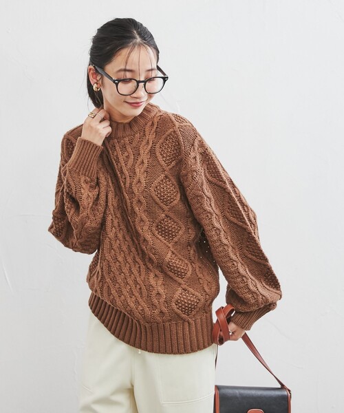 coen（コーエン）の「［洗える］ケーブル縄編みニット（ニット/セーター・レディース・ダークグリーン/ブラウン/レッド/オフホワイト・M/L）」の11枚目の写真
