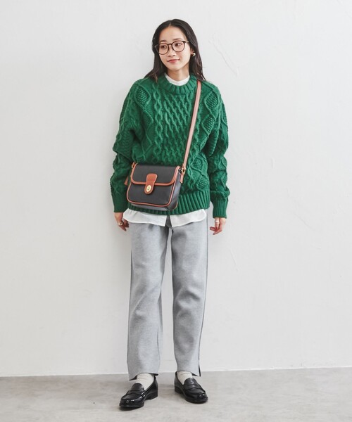 coen（コーエン）の「［洗える］ケーブル縄編みニット（ニット/セーター・レディース・ダークグリーン/ブラウン/レッド/オフホワイト・M/L）」の5枚目の写真