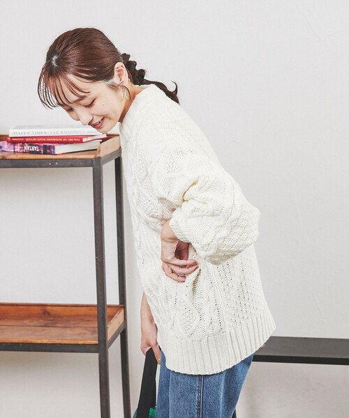 coen（コーエン）の「［洗える］ケーブル縄編みニット（ニット/セーター・レディース・ダークグリーン/ブラウン/レッド/オフホワイト・M/L）」の8枚目の写真