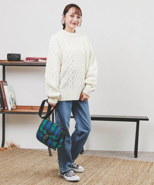 coen（コーエン）の「［洗える］ケーブル縄編みニット（ニット/セーター・レディース・ダークグリーン/ブラウン/レッド/オフホワイト・M/L）」の12枚目の写真