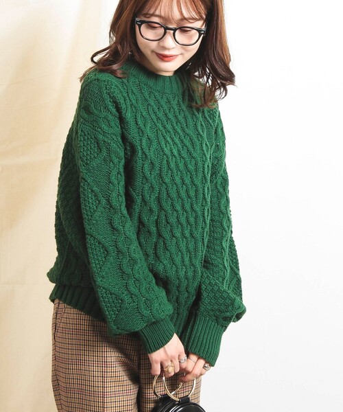coen（コーエン）の「［洗える］ケーブル縄編みニット（ニット/セーター・レディース・ダークグリーン/ブラウン/レッド/オフホワイト・M/L）」の16枚目の写真