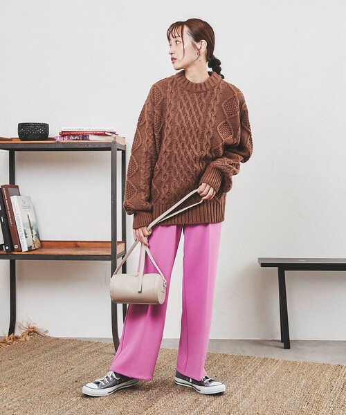 coen（コーエン）の「［洗える］ケーブル縄編みニット（ニット/セーター・レディース・ダークグリーン/ブラウン/レッド/オフホワイト・M/L）」の9枚目の写真