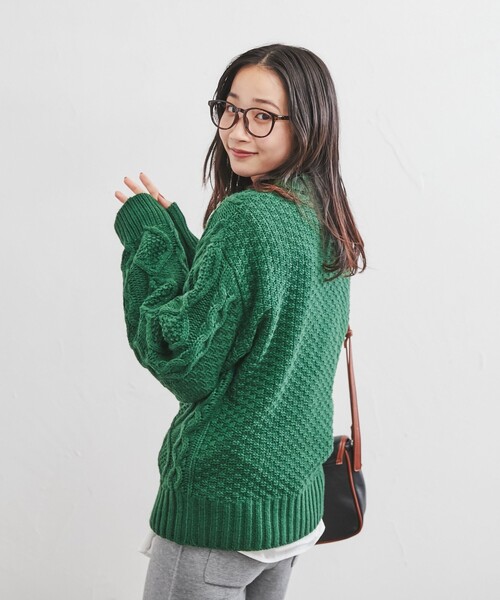 coen（コーエン）の「［洗える］ケーブル縄編みニット（ニット/セーター・レディース・ダークグリーン/ブラウン/レッド/オフホワイト・M/L）」の7枚目の写真