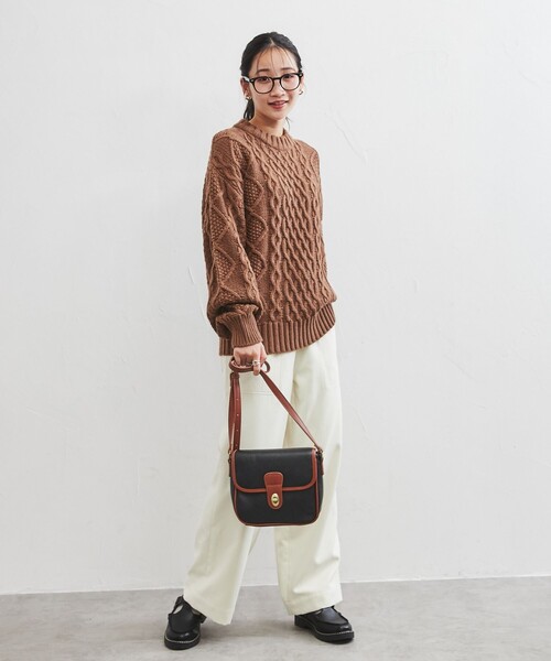 coen（コーエン）の「［洗える］ケーブル縄編みニット（ニット/セーター・レディース・ダークグリーン/ブラウン/レッド/オフホワイト・M/L）」の14枚目の写真