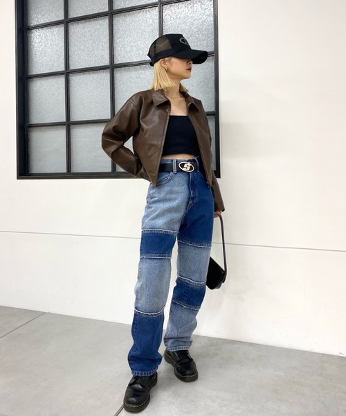 WHO'S WHO gallery(フーズフーギャラリー)の「フェイクレザーミニマルジャケット(ブルゾン・レディース・ブラック/ブラウン/アイボリー・FREE)」の8枚目の写真