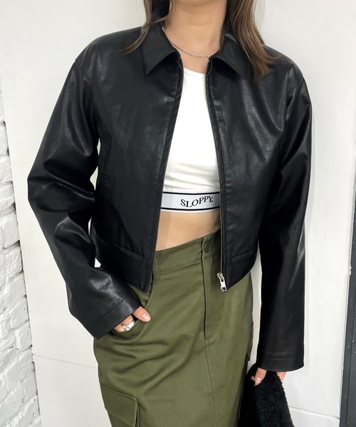 WHO'S WHO gallery(フーズフーギャラリー)の「フェイクレザーミニマルジャケット(ブルゾン・レディース・ブラック/ブラウン/アイボリー・FREE)」の16枚目の写真