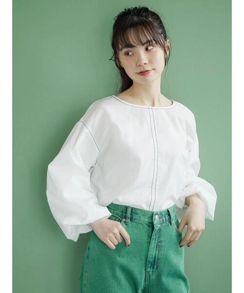 Green　Parks（グリーンパークス）の「・ELENCARE DUE バルーンスリーブブラウス（シャツ/ブラウス・レディース・ブラック/オフホワイト/オレンジ・FREE）」の5枚目の写真