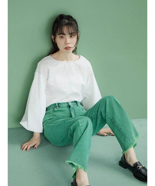 Green　Parks（グリーンパークス）の「・ELENCARE DUE バルーンスリーブブラウス（シャツ/ブラウス・レディース・ブラック/オフホワイト/オレンジ・FREE）」の6枚目の写真