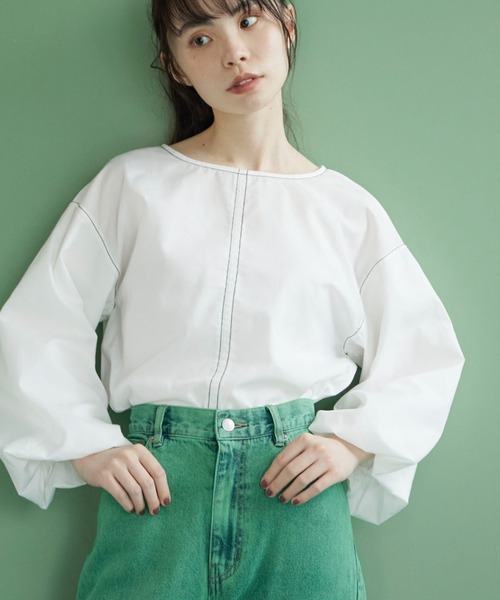 Green　Parks（グリーンパークス）の「・ELENCARE DUE バルーンスリーブブラウス（シャツ/ブラウス・レディース・ブラック/オフホワイト/オレンジ・FREE）」の2枚目の写真