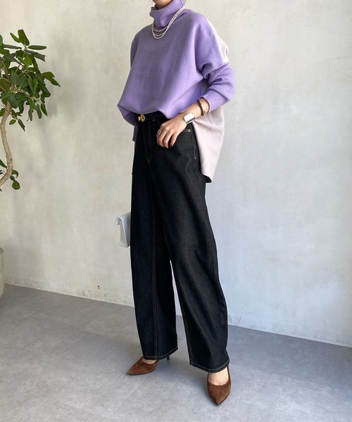 DouDou(ドゥドゥ)の「【新色追加】バイカラーポンチョニット(ニット/セーター・レディース・ブラック/グレイッシュベージュ/パープル/オフホワイト・FREE)」の18枚目の写真