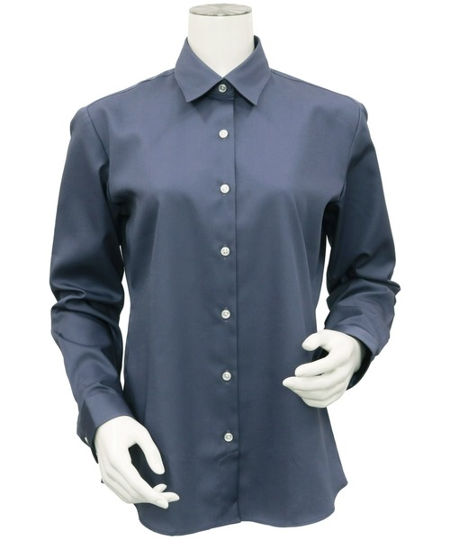 TOKYO SHIRTS（トウキョウシャツ）の「形態安定ノーアイロン レギュラー衿 長袖ビジネスワイシャツ（ビジネスシャツ・レディース・ダークネイビー・LL/S/M/L/XL）」の2枚目の写真